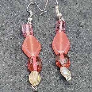 Handmade Hook Earrings Drop Dangle Pink Glass Bead